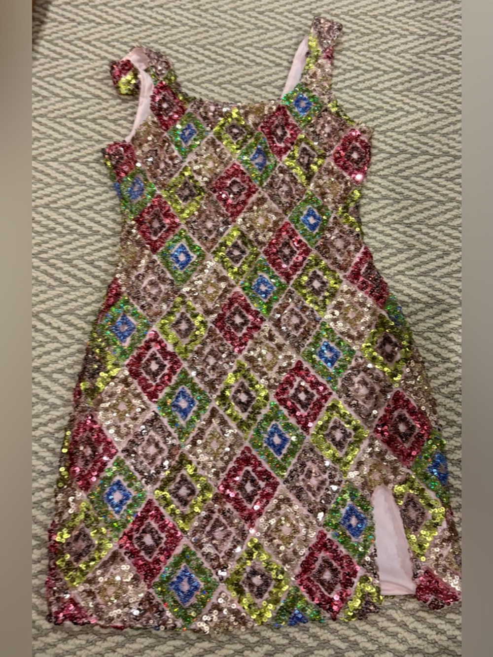 Sequin Diamond Pattern Party Dress - Pink with Multicolor Accents
